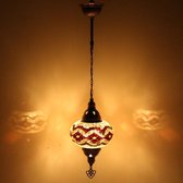 Hanglamp - Mozaïek Lamp - Oosterse Lamp - Turkse Lamp - Marokkaanse Lamp - Ø 14 cm - Hoogte 53 cm - Handgemaakt - Authentiek - Geel & Zwart