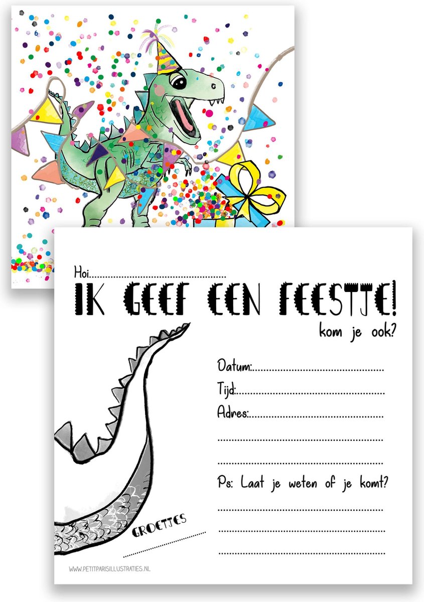 uitnodiging kinderfeestje Dinosaurus - feestpakket  - dino  - kinderfeest - dino stickers — afbeelding 4
