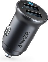 Anker, sigarettenaansteker, USB-lader, metaal, mini-autolader, PowerDrive 2 legering 24 W 4,8 A dubbele USB-autolader met LED-licht