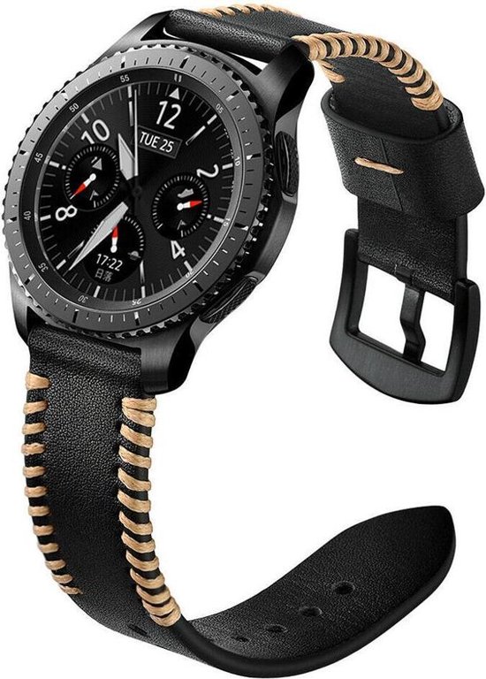 Leer met stiksel zwart Samsung Galaxy Watch 46mm smartwatch horloge