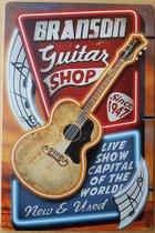 Branson's Guitar Shop gitaar Reclamebord van metaal METALEN-WANDBORD - MUURPLAAT - VINTAGE - RETRO - HORECA- BORD-WANDDECORATIE -TEKSTBORD - DECORATIEBORD - RECLAMEPLAAT - WANDPLAAT - NOSTALGIE -CAFE- BAR -MANCAVE- KROEG- MAN CAVE