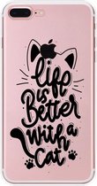 Apple Iphone 7 Plus / 8 Plus Transparant siliconen hoesje - Life is better with a cat