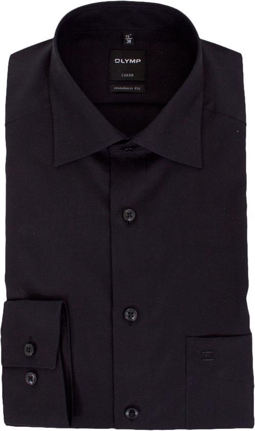 OLYMP Luxor modern fit overhemd - mouwlengte 7 - zwart - Strijkvrij - Boordmaat: 44