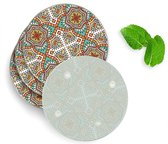 4 Luxe Glazen Onderzetters - Design Vintage Mandala - Rond