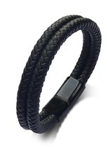 Leren armband heren zwart XXL 25cm Galeara Atos met magnetische clip