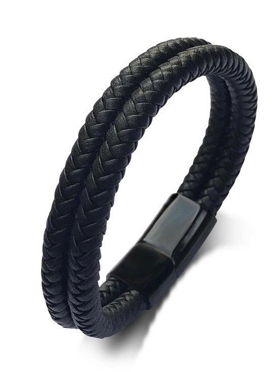 Beperkingen Onderscheid Verscherpen Leren armband heren zwart XXL 25cm Galeara Atos met magnetische clip |  bol.com