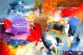 JJ-Art (Glas) 60x40 | 3 Vrouwen - abstract - kunst - kleurrijk- woonkamer - slaapkamer | sfeer, modern, rood, bruin, blauw, groen | Foto-schilderij-glasschilderij-acrylglas-acrylaa