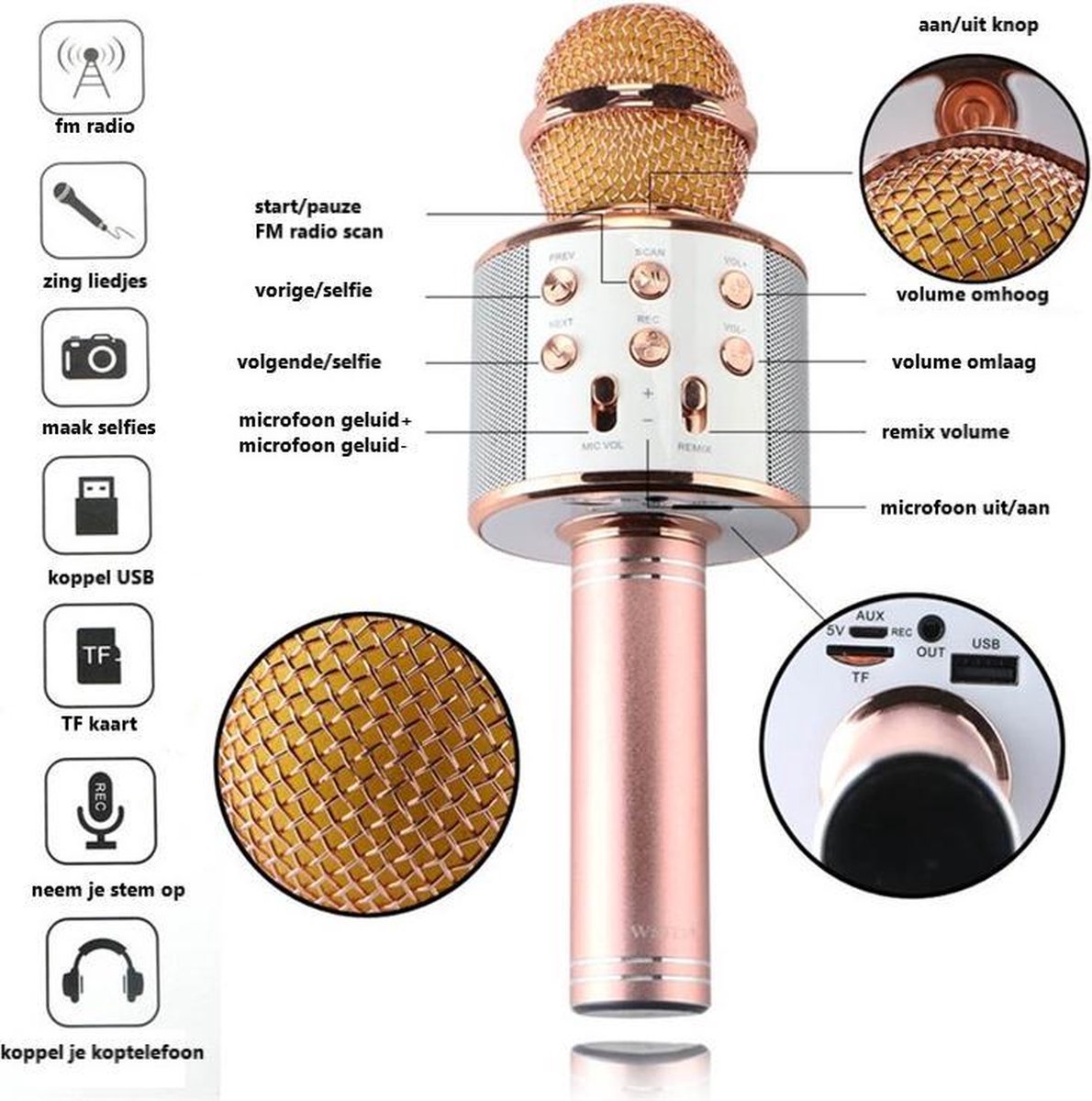Karaoke Microfoon - Rosé Goud - Draadloos - Karaoke Set - Bluetooth
