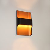 Wandlamp Dallas Zwart/Goud - hoogte 24cm - LED 2x8W 2700K 2x720lm - IP54 - Dimbaar > wandlamp binnen zwart goud | wandlamp buiten zwart goud | wandlamp zwart goud | buitenlamp zwar