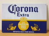 Corona Extra bier Cerveza Reclamebord van metaal METALEN-WANDBORD - MUURPLAAT - VINTAGE - RETRO - HORECA- BORD-WANDDECORATIE -TEKSTBORD - DECORATIEBORD - RECLAMEPLAAT - WANDPLAAT -