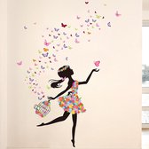 Muursticker dansend Meisje met Vlinders | Love | Wanddecoratie | Muurdecoratie | Slaapkamer | Kinderkamer | Babykamer | Meisje | Decoratie Sticker |