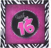 60x Servetten Sweet 16 thema - 33 x 33 cm - Verjaardag thema feestartikelen/versieringen 16 jaar