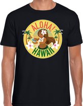 Hawaii feest t-shirt / shirt Aloha Hawaii voor heren - zwart - Hawaiiaanse party outfit / kleding/ verkleedkleding/ carnaval shirt 2XL