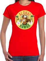 Hawaii feest t-shirt / shirt Aloha Hawaii voor dames - rood - Hawaiiaanse party outfit / kleding/ verkleedkleding/ carnaval shirt M