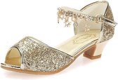 Elsa prinsessen schoenen goud glitter + bedeltjes maat 29 - binnenmaat 19 cm - bij jurk verkleedkleding