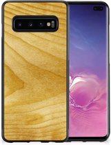 Cover Case Geschikt voor Samsung Galaxy S10+ GSM Hoesje met Zwarte rand Licht Hout