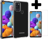 Samsung Galaxy A21s Hoesje Siliconen Hoes Transparant Met Screenprotector