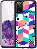 Telefoonhoesje Geschikt voor Samsung Galaxy S20 TPU Gripcase met Zwarte rand Blokken Kleurrijke