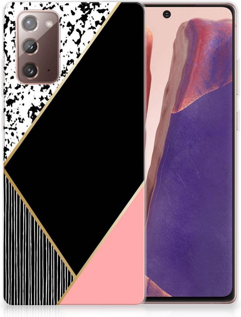 Samsung Note 20 TPU Hoesje Zwart Roze Vormen
