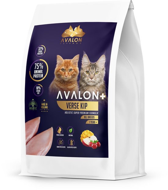 Avalon Petfood + Verse Kip Super Premium – Kattenvoer – 5Kg
