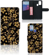 Telefoonhoesje Geschikt voor Samsung Galaxy M31 Bookcase Cadeau voor Oma Gouden Bloemen