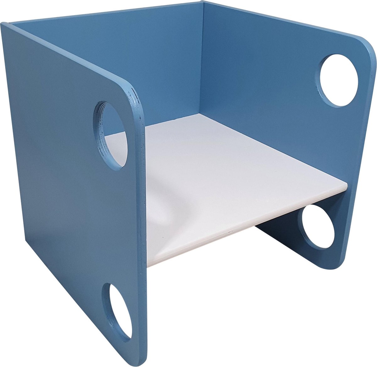 Houten kubus stoel - Peuterstoel - Multiplex - Blauw met witte zitting