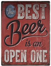 Wandbord – The best beer is an open one – Bier - Vintage - Retro -  Wanddecoratie – Reclame bord – Restaurant – Kroeg - Bar – Cafe - Horeca – Metal Sign - 30x40cm
