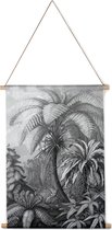 Villa Madelief Interieurbanner jungle zwart wit - Textielposter - 60x80cm - Wandkleed - Wandtapijt - Wanddecoratie voor thuis - Makkelijk op te hangen - Poster met houten hangers