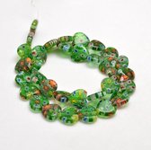 Millefiori glas, Venetië, hart-kralen, 12x12x5mm, groen. Verkocht per streng van 40 cm