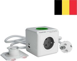 Originele PowerCube Extended Wireless - Stekkerdoos België/Frankrijk - 3 Stopcontacten, USB-C & Draadloos Opladen - 1.5m Kabel - Type E (Penaarde)