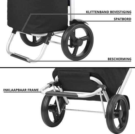 Shoppingcruiser Allround Boodschappentrolley - Opvouwbare Boodschappenwagen met koelvak - Afneembare schoudertas - Zwart - Cruiser