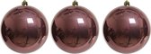 3x Grote oud roze kunststof kerstballen van 14 cm - glans - oud roze kerstboom versiering