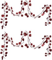 2x stuks kerstboom guirlande / slinger met rode bladeren 200 cm - Kerstslingers/kerst guirlandes