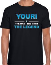 Naam cadeau Youri - The man, The myth the legend t-shirt  zwart voor heren - Cadeau shirt voor o.a verjaardag/ vaderdag/ pensioen/ geslaagd/ bedankt 2XL
