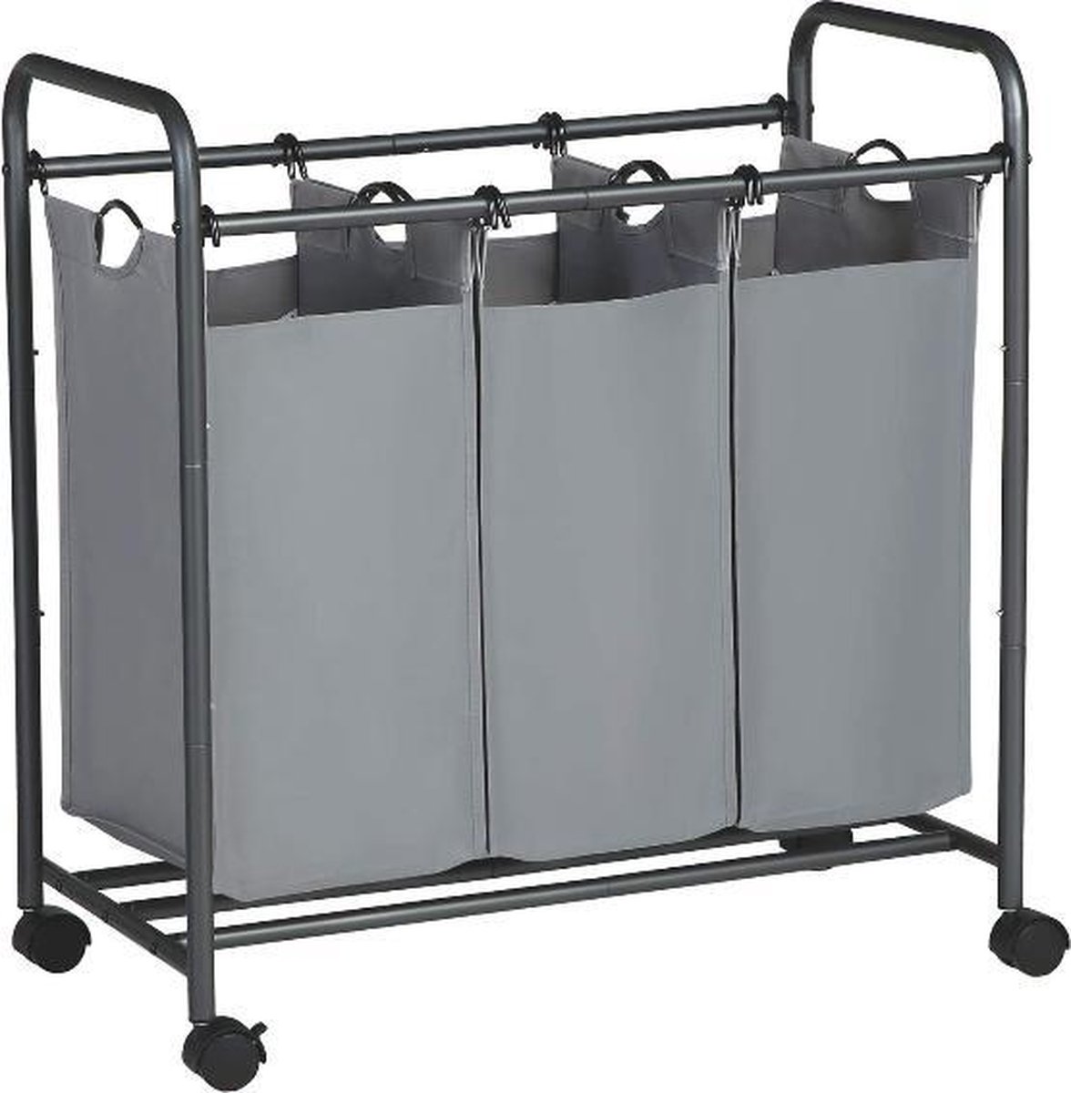 Goedkoopste MIRA Home - Wassorteerder - Wasmanden - 3 Compartimenten - Op wielen - Metaal/Stof - Grijs - 77x41x81,5