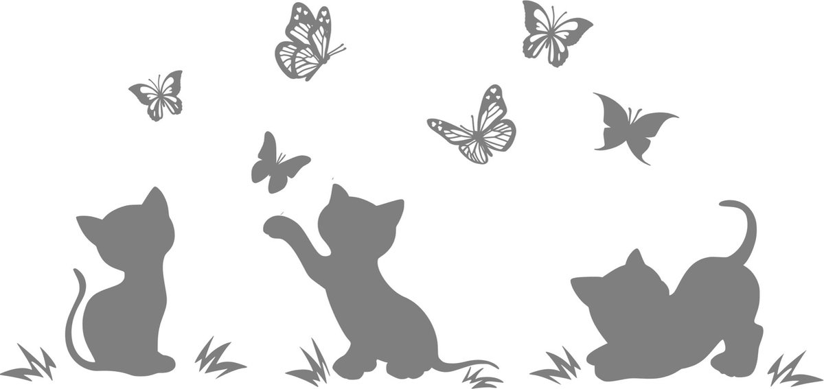 Raamsticker Katten - Vlinders - Muursticker - Cats - Butterfly - Wall art - Decoratief - P