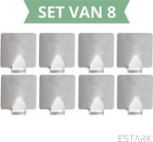 ESTARK® Zelfklevende RVS Wandhaakjes Set - 8 Stuks - Vierkant | Vierkante Handdoek Haakjes | Multi Wandhaakje | Muur Haak | Deurhaak | Haken | Wandhaak (8)