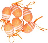 Decoratie paaseieren hangend - 18x stuks - oranje glitter - piepschuim - 6 cm