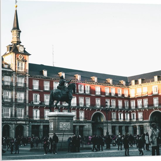 WallClassics - PVC Schuimplaat- Plein in Madrid - Plaza Mayor - 80x80 cm Foto op PVC Schuimplaat