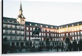 WallClassics - Canvas - Plein in Madrid - Plaza Mayor - 150x100 cm Foto op Canvas Schilderij (Wanddecoratie op Canvas)