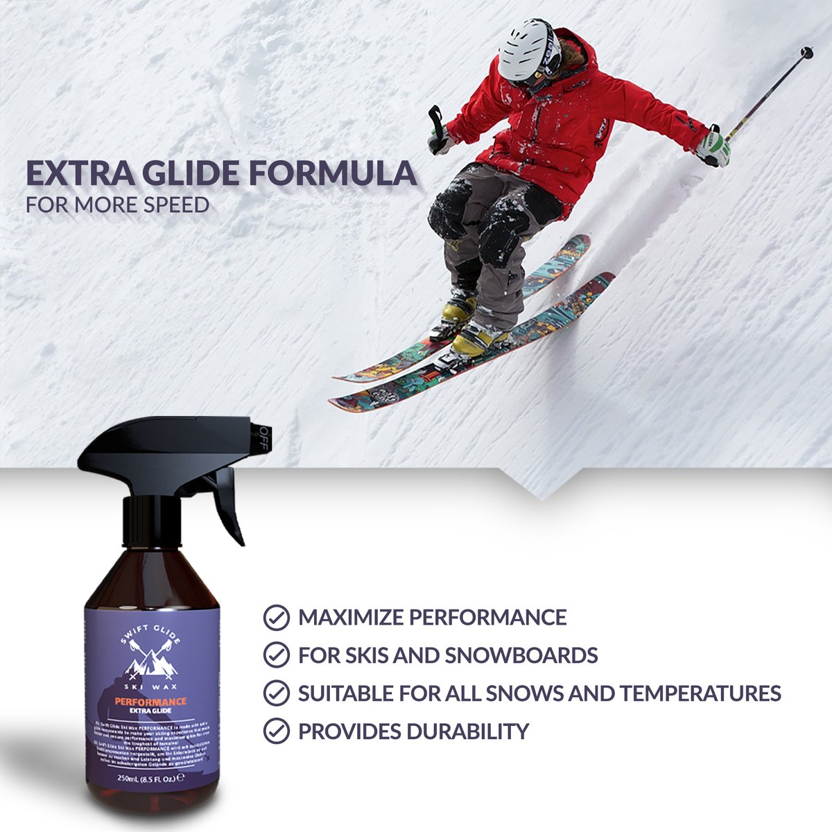 thumbnail image 2 of Swift Glide All Temperature Ski Wax Spray – Natural Ski & Snowboard Wax, 8.5 FL OZ 2 of 4