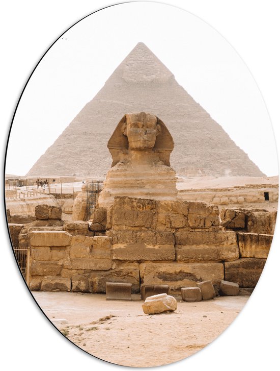 WallClassics - Dibond Ovaal - Piramide van Chefren - Egypte - 51x68 cm Foto op Ovaal (Met Ophangsysteem)