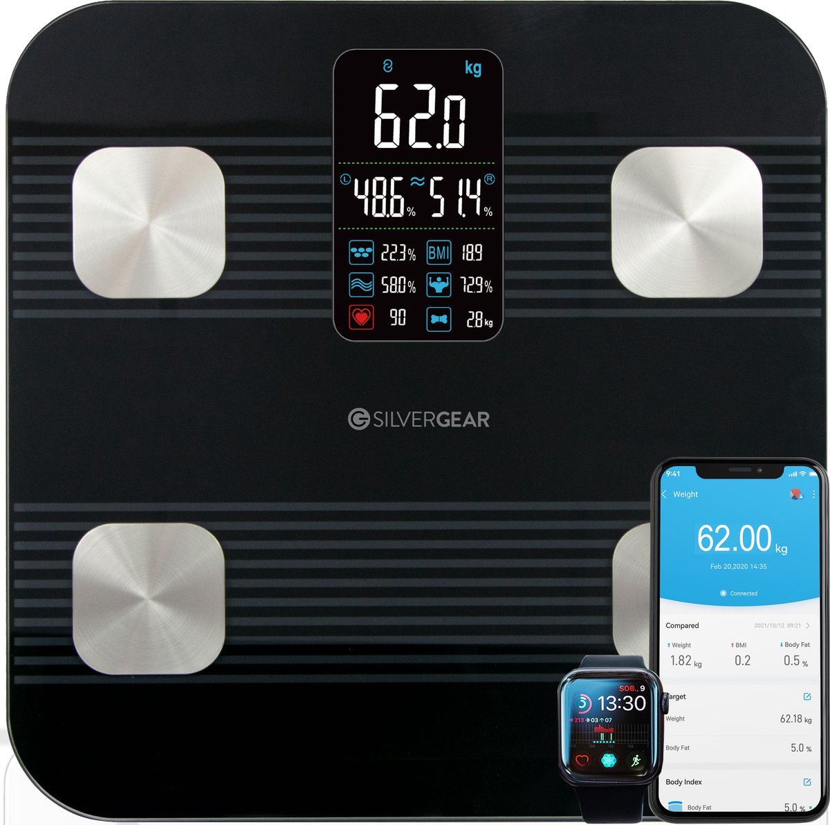 Silvergear Premium Smart Scale - Analyse corporelle et moniteur de  fréquence cardiaque | bol.com