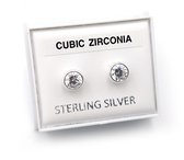 Zilveren ronde oorknoppen 6 mm met kleurloze zirconia steen