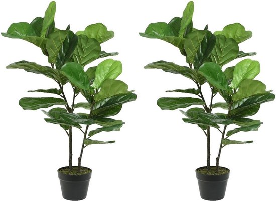 2x Groene grote Ficus carica/vijgenboom kunstplanten 97 cm in zwarte pot - Kunstplanten/nepplanten - Vijgenbomen