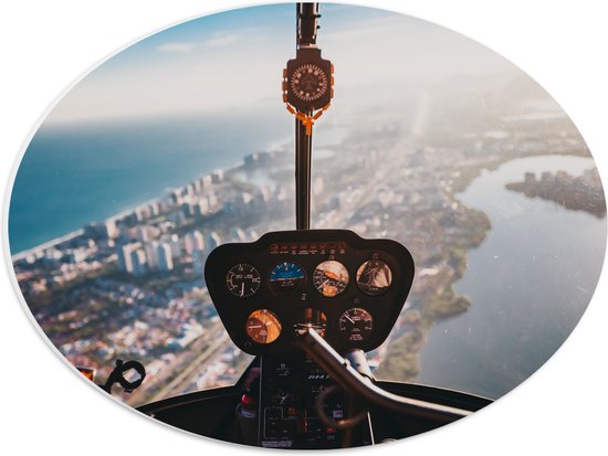 WallClassics - PVC Schuimplaat Ovaal - Uitzicht vanuit Helikopter op Stad - 40x30 cm Foto op Ovaal (Met Ophangsysteem)