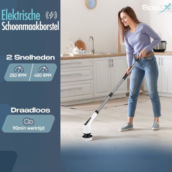 Spalax Elektrische Schoonmaakborstel - Schrobborstel - Poetsmachine - Schrobmachine - Schrobber met Steel - Spalax
