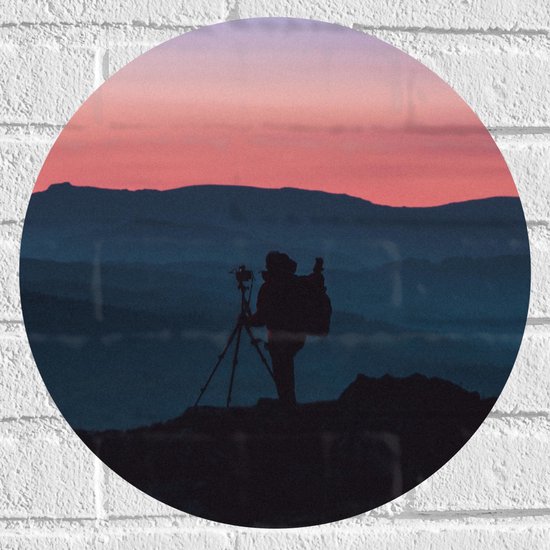 Muursticker Cirkel - Fotograaf Kleurrijke Zonsondergang - 40x40 cm Foto op Muursticker