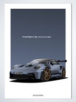 Porsche 911 GT3 RS Grijs Poster - Autoposter 70 x 50 cm | Kinderkamer | Slaapkamer | Kantoor