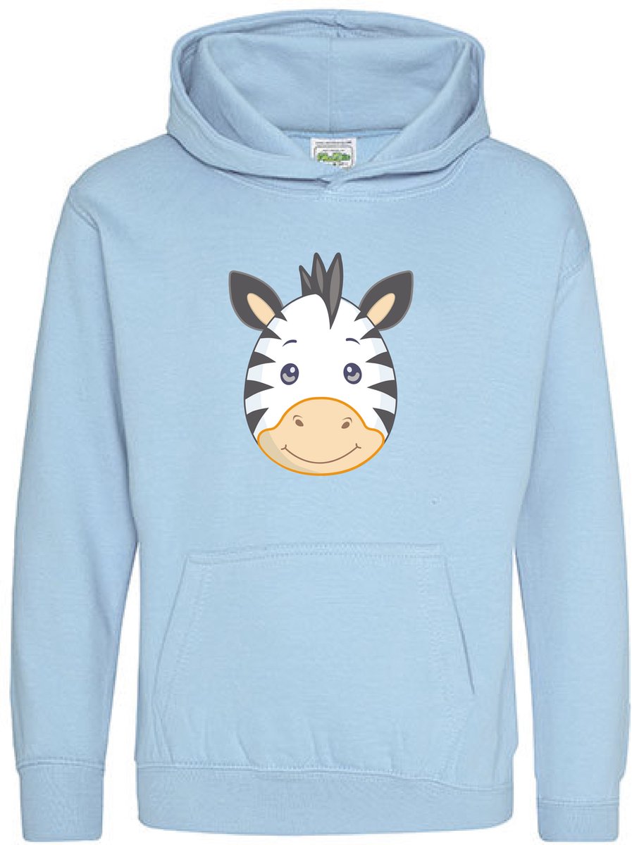 Pixeline Hoodie Zebra Face Sky Blue 9-11 jaar - Pixeline - Trui - Stoer - Dier - Kinderkleding - Hoodie - Dierenprint - Animal - Kleding